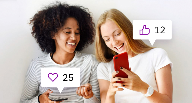Two girls sharing messages on their phone